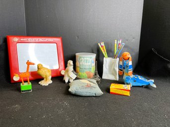 SF/ Bin 20pcs - Variety Of Small Toys/Games: Juggling Bears, Tin Toy, Pop Snappers, Llama Etc