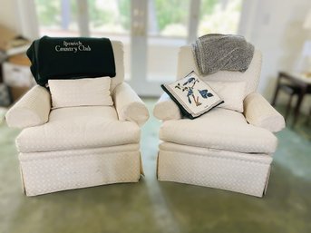 LR/ 5pcs - Vanguard Furniture NC Elegant Off White Upholstered Chairs, Pillow, Ipswich Throw And An Afghan