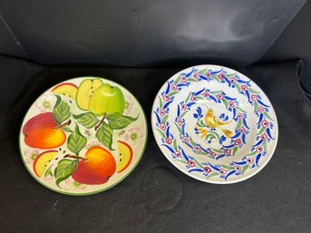 SF/ 2pcs - Shallow Large Colorful Painted Ceramic Bowls