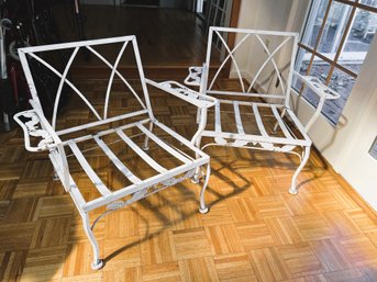 2 Vintage White Wrought Iron Patio Chairs