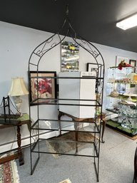 AD36/2FL: Impressive 95' High Glass & Metal Etagere W 4 Glass Shelves - Open Front, Back And Sides
