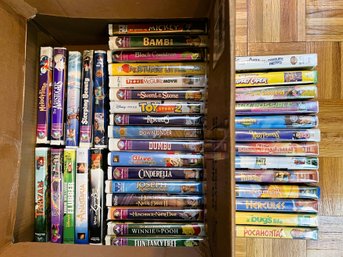 1 Box With 40 Mostly Disney VHS Children's Movies Lot #2