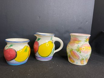 SF/ 3pcs - Beautiful Painted Ceramic Pieces By Eden: Vase, Sugar Bowl, Creamer - All Signed On Bottom