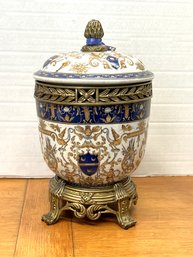 AD46/2FL 2pcs: Ornate Porcelain Vase W Lid And Brass Base - United Wilson 'UW 1897'