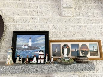 LR/ 12pcs - Shelf Of Assorted Lighthouse Motif Decor And Photos/Prints