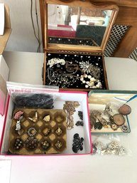 B2A/ Wood Brass Jewelry, Small Velvet Jewelry Box & Assorted Mostly Vintage Costume Jewelry