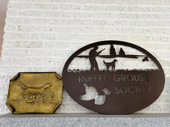 LR/ 2pcs - Metal Artwork: Hunting Dog And Ruffled Grouse Society