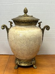 AD44/2FL: Elaborate Crackle Urn Vase W Lid And Brass Base - Decorative Crafts Inc. '5213'