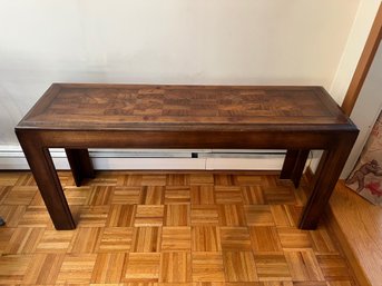 Solid Wood Console/accent Table With Parquet Style Top And Pecan Finish