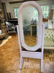 Large Wicker Floor Mirror That Swivels - Painted Very Pale  Pink