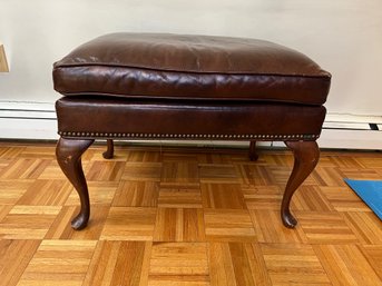 Rectangular Leather Ottoman With Nailhead Trim & Cabriolet Legs