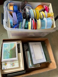 B2A/ 2 Boxes Of Assorted Note Cards & Assorted Colors Types Sizes Of Pretty Ribbon