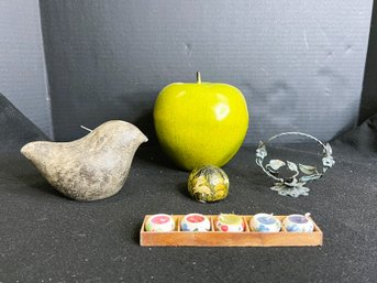 SF/ Bin 4pcs - Candles, Paperweight, Green Apple Etc