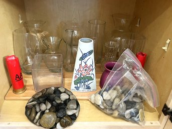 K/ Shelf - Assortment Of Glass And Ceramic Vases