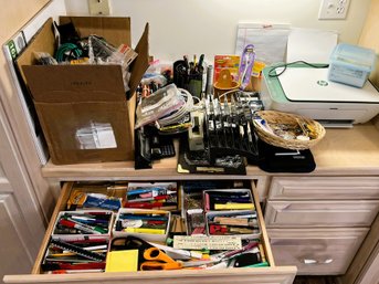 K/ Shelf&drawer - Awesome Office Supply Lot: Swivel Office Chair, HP Deskjet 2742e Printer & More!
