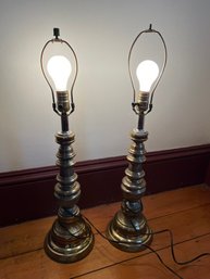 LR/ 2 Tall Matching Brass Colored Table Lamps