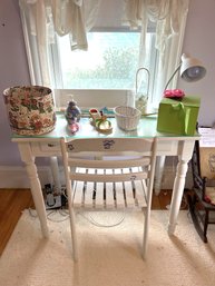 B2B/ White Desk & Chair Stencil Butterflies Flowers Bees, White Painted Wall Shelf, Lamp, Trinkets & Boxes....