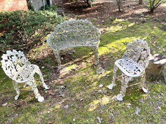 FY/ 3 Piece Beautiful Vintage Metal Garden Patio Bench W/ 2 Chairs - Grapevine And Leaf Design Throughout