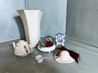 DR/ 6pcs - Assorted Decorative Ceramic Items And A Lenox Vase