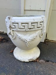 BY/ Neoclassical Stone Planter Urn With Grecian, Grapes And Vine Designs - Medium Size