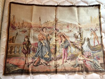 B2B/ Vintage Wall Tapestry, Fringed Edges, Made In Belgium Renaissance Venice Scene