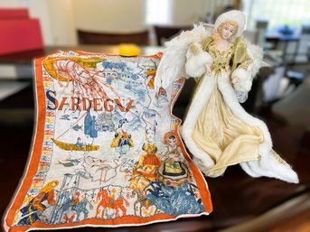DR/ 3pcs - Angel Doll, Vintage Scarf Sardena Italy And Figurine