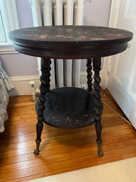 B2B/ Vintage Round Wood Accent Parlor Table, Spool Legs, Lower Open Shelf, 4 Metal Claw & Glass Ball Feet