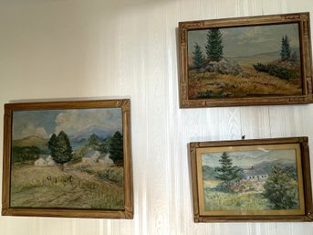 B2B/ 3 Wood Frame Vintage Landscape Paintings By EBJ Emma B Josselyn MA