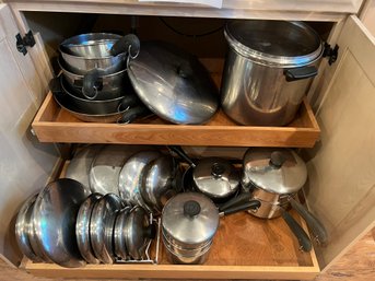K/ 2 Shelves 15pcs - Revere Ware 15 Pots And Pans With 17 Lids Including Large Pot W Steamer