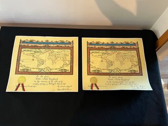 2 Portuguese Certificates With Embossed Stamps And Ribbon - Signed