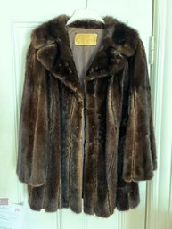 B2A/ Gorgeous Vintage Dark Brown Mid Length Fur Coat, Satin Lined, Monogrammed, Jordan Marsh