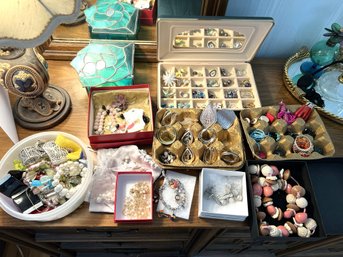 B2A/ Bundle Of Beautiful Costume Jewelry #2 - Jewelry Box, Stained Glass Box & Mostly Bracelets & Earrings