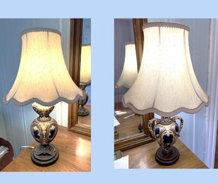 B2A/ 2 Very Similar Magnificent Vintage Blue & Gold Urn Style Table Lamps - Marked Japan