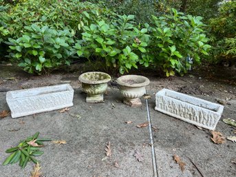 BY/ 4pcs - 2 Wide Stone Planters & 2 Stone Urns