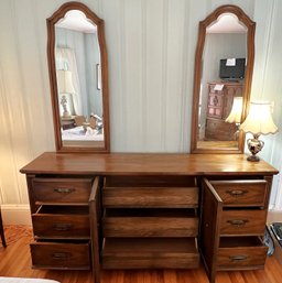 B2A/ Vintage Wood Low Dresser, 2 Mirrors, 6 Side Drawers, 3 Inside Drawers Behind Doors, Barbos Furniture