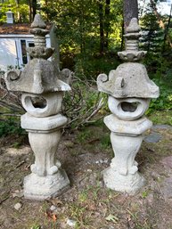 BY/ 6 Pcs Japanese Pagoda Style Outdoor Stone Lanterns - 2 Sets Of 3 Pcs Each