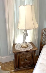 B2A/ 2 Pcs - Wood Front Door Night Stand Accent Table & Large White Plaster Angel Cherub Table Lamp