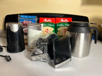 K/ Cabinet 9pcs - Coffee Grinders, Thermos, Coffee Makers And Filters
