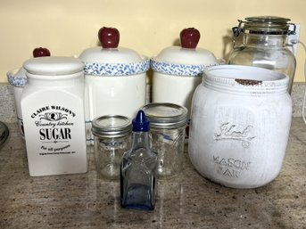 K/ 9pcs - ' Treasure Craft ' Country Canister Set And Storage Bundle