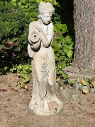 BY/ Lovely Stone Statue Of Maiden W/ Water Jug In Flowing Robe - Approx 3 Ft Tall !