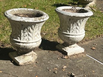 BY/ 2 Bell Style Stone Planter Urns W/ Fern Designs