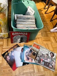 Large Bin Of Record Albums 33rpm & 45rpm, Vintage Life Magazine, Organ Music Books...