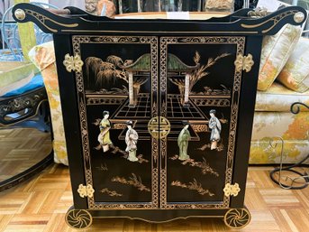 Asian Style Tea Cart Cabinet On Castors (reproduction)