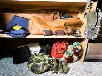 L4/ Assorted Fishing And Hunting Items: Seats, Bags, Hoods Etc: Orvis, LL Bean, Leeds, Cabelas...