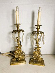 LR/ 2pcs - Vintage Ornate Brass Candle Style Table Lamps