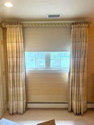 2B/ Custom Window Treatment - Ivory & Taupe Silk Satin Panels, Wood Rope Style Rod & All Hardware