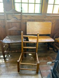 FR/ 3pcs - Vintage Seating: Ladder-back Chairs, Small School Bench