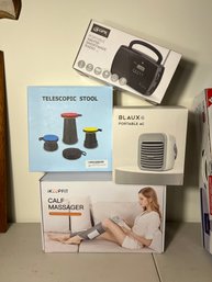 L1/ Blaux Portable AC, GPX Portable Shortwave Radio, Calf Massager, Telescopic Stool
