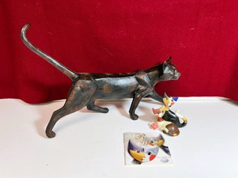 NBT/ Unique Cat Figurines - Rosina World Goebel Germany & Wood Prowling Cat