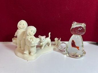 NBT/ Box 2pcs - Dept 56 Snowbabies And Glass Art Cat W Goldfish